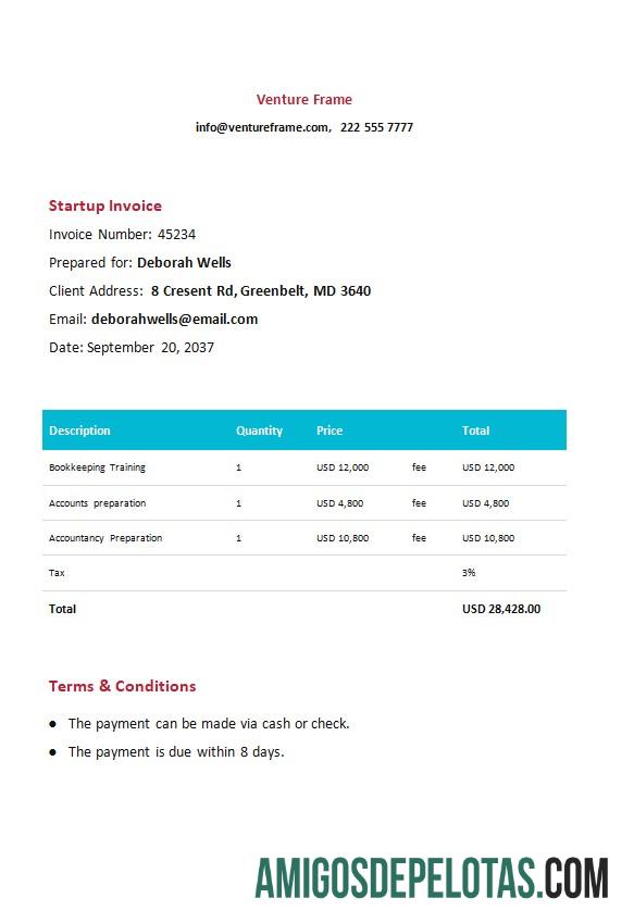 realista Modelo de fatura de inicialização grátis